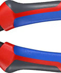 High Leverage Lineman Pliers Workhorse With Tape Puller And Crimper 09 12 240 SBA, red and blue handle, crosswise serrated jaws.