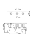 Technical diagram of Ten Pack DIN Rail PCB Mounting Brackets For 35mm C45 Rails Green Clips showing dimensions