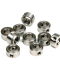 Premium RC Airplane Parts Set Has Ten Pieces Of CNC Model Airplane Wheel Lock Collar Shaft Axle Landing Gear Stopper Kit Sizes 2.1 3.1 4.1 & 5.1 Mm Killer For Fix Wing Pilots Needin Durable Parts To Stay Locked Down While Flying. CNC aluminum wheel lock collars shown in assorted sizes.
