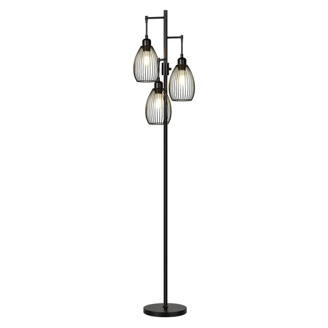 Dimmable Farmhouse Industrial Floor Lamp With Teardrop Cage Includes 3 X 800LM LED Edison Bulbs That Builds Cozy Vibe Tall Tree Style