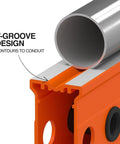 Dead Nuts Accurate 24 Inch Box Level With Lockdown Magnetic Base and Three High Vis Orange Vials Solid Aluminum Body showing V-Groove design for conduit.