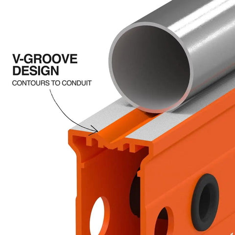 Dead Nuts Accurate 24 Inch Box Level With Lockdown Magnetic Base and Three High Vis Orange Vials Solid Aluminum Body showing V-Groove design for conduit.