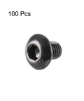 Top Shelf Black Oxide M3 X 4mm Metric Hex Socket Button Head Screws 100 Piece Grade 109 Alloy Steel Hardware Kit shown from the side.