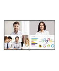 Bumper Size 86 Inch 4K Digital Signage Display Featuring Vivid Edge LED Panel showing video conferencing and data graphics.