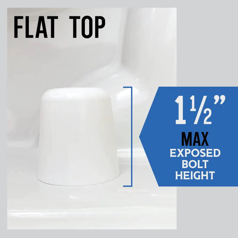 Universal Fit Tall Toilet Bolt Caps Fit 1/4 Inch Or 5/16 Inch Bolts, flat top design, 1.5 inch max exposed bolt height