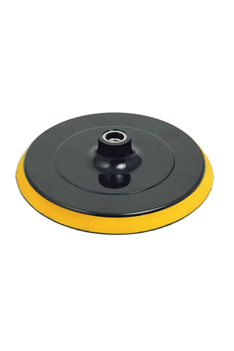 Premium 7-Piece Hook Loop Sanding Discs Set With 4.53 Inch Grip for Grinding Machines featuring a replacement disc with a yellow edge.