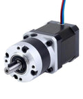 Nema 17 Stepper Motor Bipolar With 48 Millimeter Frame And 10 To 1 MG Series Planetary Gearbox showing front shaft and casing.