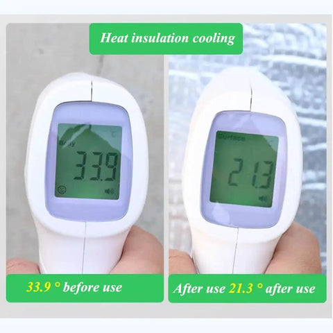 Heat insulation cooling results showing temperature drop from 33.9°C to 21.3°C using Pro Level Synthetic Roof Underlayment Roll.