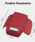 Premium Waterproof PU Leather Center Console Armrest Booster Cushion Pad Fit For Tesla Cybertruck 2025, red with measurements.