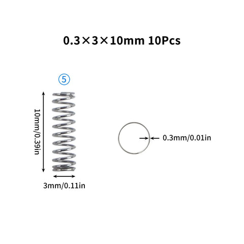 Light Load Compression Spring Kit for Bambu Lab 3D Printers, 0.3x3x10mm springs, small steel springs for fine tuning and smooth motion