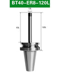 Heavy Duty Bt40 Er8 Collet Chuck Holder For CNC Machines with dimensions for precise fitting and a robust alloy steel build.