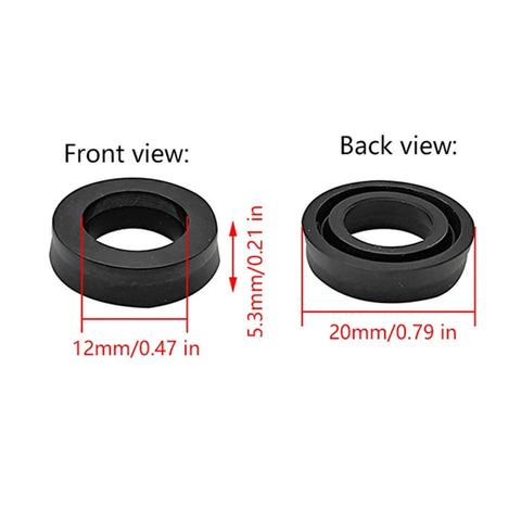 Three Piece O Ring Assortment Kit For High Pressure Cleaning Machines And Industrial Systems, Includes Heavy Duty 12x20x5mm And 12x20x5.3mm Seals For Pumps, Compressors, Pipelines, Automotive, And Low Pressure Hydraulics. Black rubber O-ring seal shown front and back, 12x20x5.3mm