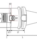 Technical drawing of Rock Solid BT50 CNC Collet FMB60 Through 100L Precision Tool Holder dimensions and measurements.