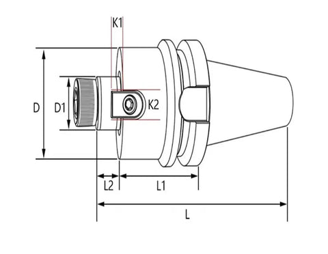 Technical drawing of Rock Solid BT50 CNC Collet FMB60 Through 100L Precision Tool Holder dimensions and measurements.