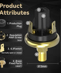 Heavy Duty Pressure Switch With Built In Gauge For Air Oil And Water Systems, 63mm height, showing brass fixed parts, industrial grade