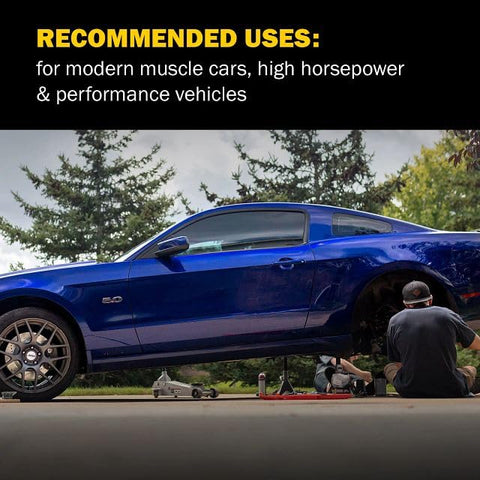 PowerStop front brake pads (Z26) being installed on a blue Chevrolet Camaro; mechanic under the car.