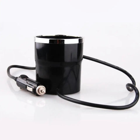 Top Shelf 50 Watt Stainless Steel Car Kettle And Portable Electric Water Heater For Drivers, black kettle with car adapter.