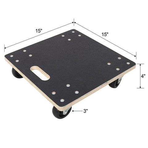 Heavy Duty Furniture Dolly 1320 Lb Capacity With Four Swivel Casters Non Slip Wood Platform, dimensions labeled.