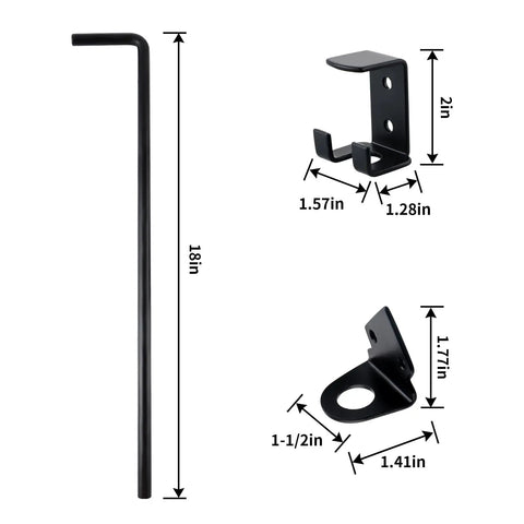 Heavy Duty Cane Bolt And 18 Inch Drop Rod Kit Built Like A Tank With Black Powder Coating For Outdoor Wood Fence Gates, showing 18 inch rod and mounting brackets.