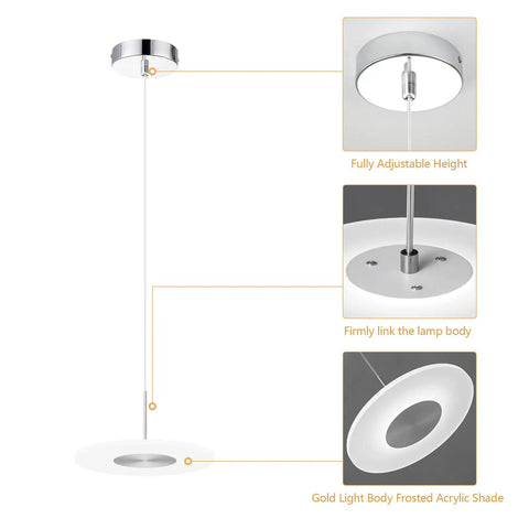 Insta Worthy Modern Chrome Pendant Light With 6000K LED Ceiling Fixture showing adjustable height and frosted shade details