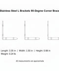 Diagram of Rock Solid Stainless Steel L Brackets 90 Degree Corner Brace For Furniture And Shelf Reinforcement 4 Pack, dimensions labeled