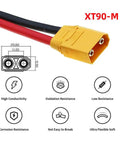 XT90 Male To Male 10AWG Extension Cable For RC Battery And Portable Power Station Solar Panel Charger Lead 1.6ft, showing design and features