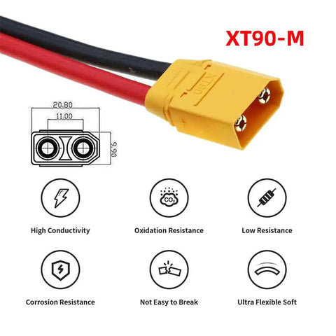 XT90 Male To Male 10AWG Extension Cable For RC Battery And Portable Power Station Solar Panel Charger Lead 1.6ft, showing design and features