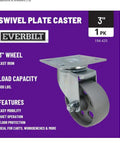 3 Inch Gray Cast Iron Swivel Plate Caster With 300 Lb Load Rating Per Caster For Carts And Dollies Quiet On Wood Tile And Concrete Floors Handles Minus Forty To Five Hundred Degrees Fahrenheit.