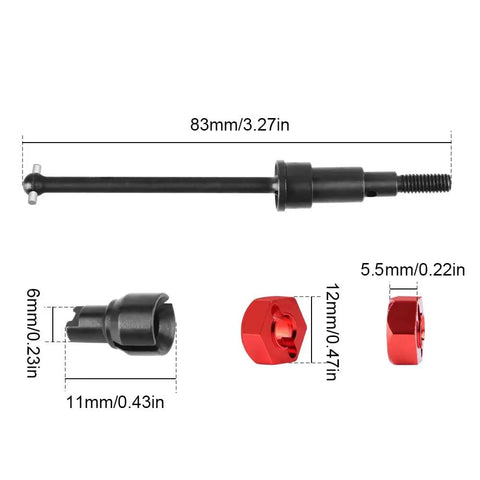 All Metal 45 Steel CVD Driveshaft Set Front And Rear For Arrma Grom Granite Typhon Mega 380 Brushed RC Models Upgrade Includes Wheel Stub Axles For Built Tough Reliable Performance, 83mm shaft