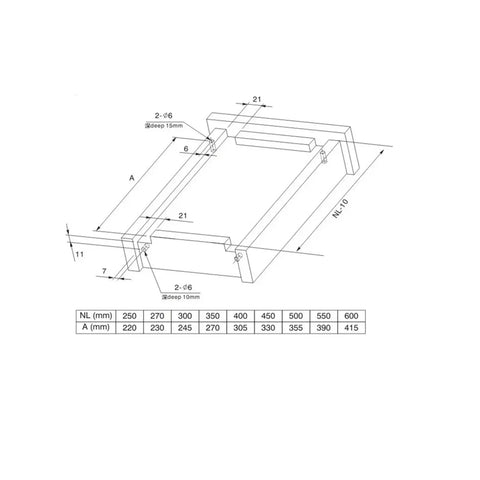 Technical drawing of Real Deal Under Mount Single Extension Drawer Slide With Hidden Bottom Track dimensions and specs.