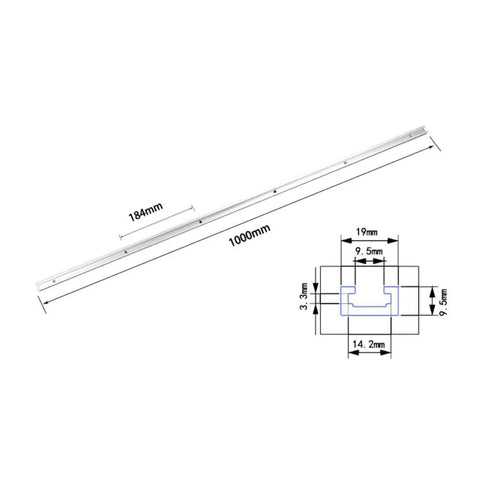 Heavy Duty T Slot Miter Track Jig for Woodworking, Anodized Aluminum Track Slab dimensions, showing 1000mm length and hole spacing.