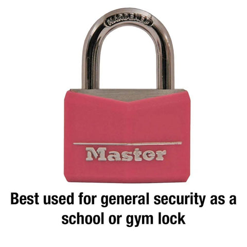 Pink Covered Aluminum Keyed Padlock With Steel Shackle For Gym Or School Lockers One And Nine Sixteenth Inch Lock Body