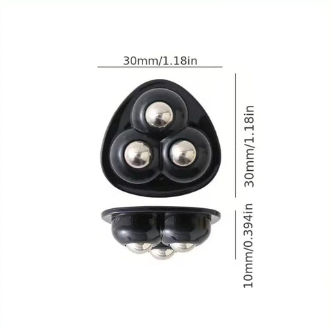 Top and side views of Four Pack Matte Black Swivel Caster Wheels featuring silent stainless steel bearings and 360 spin performance.