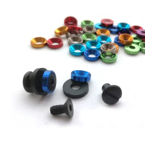 Top Shelf Chicago Screws And Stainless Steel 304 Holster Fasteners With Mixed Color Aluminum Spacers, showing colorful spacers and black screws.