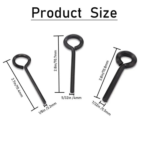 15 Piece Black Hex Dogging Key Kit With Full Loop For Push Rod Panic Exit Equipment displayed with 1/8, 5/32, 7/32 inch sizes