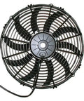 Spal 13 Inch Curved Blade Puller Fan With 1777 Cfm High Airflow For Radiator Cooling, black metal blades and frame.