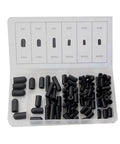 80 Piece Rubber Vacuum Line Cap Assortment Kit For Carburetor And Engine Manifolds With 6 Sizes Including 5/32 Inch To 3/8 Inch Great For Tight Seals And Fast Auto Repairs Under the Hood, black rubber caps in organizer