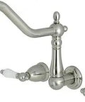 Heritage Brushed Nickel Vessel Sink Faucet, Wall Mount, 8 Inch Center, 3 Hole Installation, No Fuss Drip Free Ceramic Disc Cartridge