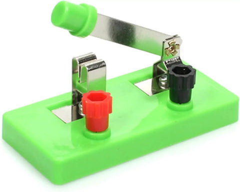 Hands-On Series And Parallel AA Battery Box Kit With Switch Wires And Light Bulb For Simple Circuits, Physics Experiments, STEM Classroom Lab, Safe Electricity Education For Kids And Students, green plastic battery box with metal clips
