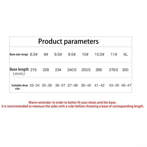 Size chart for Pro Grade Aluminum Alloy Roller Skating Plate For Quad Skates Replacement Part Size 43 45 Black Lightweight Yet Ready