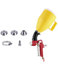 Pro Level Air Spray Gun Kit With Swap Out Three Liter And Six Liter Tanks includes sprayer head, yellow container, and metal tips.