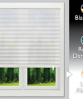 No Tools Light Filtering Pleated Paper Shade White 36 Inch Wide By 72 Inch Long Cordless Privacy Shade in window