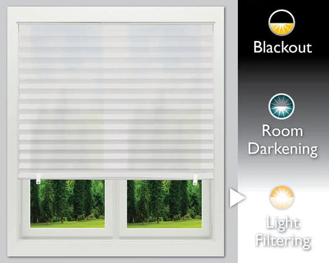 No Tools Light Filtering Pleated Paper Shade White 36 Inch Wide By 72 Inch Long Cordless Privacy Shade in window
