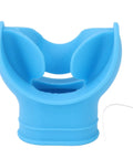 Blue silicone mouthpiece for snorkel and regulator, universal comfort bite, soft food-grade silicone, reduces jaw fatigue, easy fit.