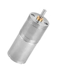 12V DC gear motor with encoder, 25mm diameter, metal housing, angled view with shaft