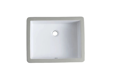 Lincoln Undermount Ceramic Basin Sink in Glossy White, top view, with integrated overflow ring and durable porcelain design.