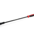 True Mechanic 90 Tooth Dust Proof Black Chrome Locking Flex Head Ratchet with one half inch drive, extended view, red handle