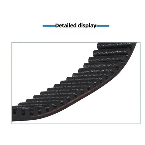 Detail view of a 2mm Pitch Closed Loop Timing Belt 634 To 1040 And 1050mm Lengths 6mm 10mm Or 15mm Wide Durable Wear Resistant Rubber Replacement