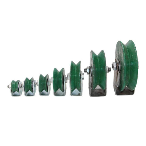 LWBXTTG V-groove pulley wheels set with green cast-iron wheels and metal brackets for sliding doors and machinery