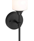 Black Hardwired Satin Brass Wall Sconce With Cylinder Glass Shade For Bathroom Vanity Classic Transitional Fixture With White Glass